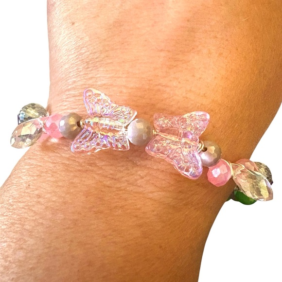 Hand wired bracelet with Czech Glass Butterflies and multiple crystal beads. - Picture 6 of 9